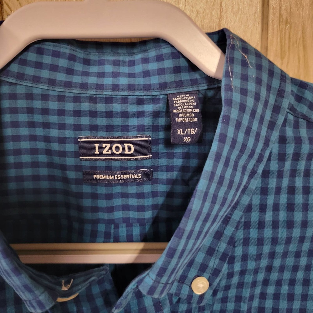 Izod Blue Checkered Button Down Collared Long Sle… - image 4